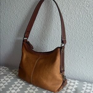 Fossil Tan and Brown Pebble Leather Shoulder Bag